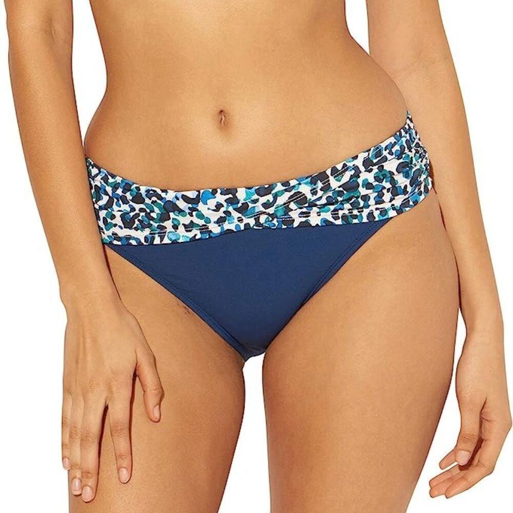 Bleu Rod Beattie Navy Animal Print Kore Sarong Hipster Bikini Bottom Size 6 NWT